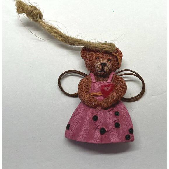 Teddy Bear Angel Mini Christmas Tree Ornament Pink Polka Dot Dress Rustic - Picture 6 of 6